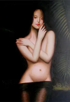 

Artist Hand-painted Original Oil Painting 36x24in on Canvas : Charming art of human model, sweet girl.