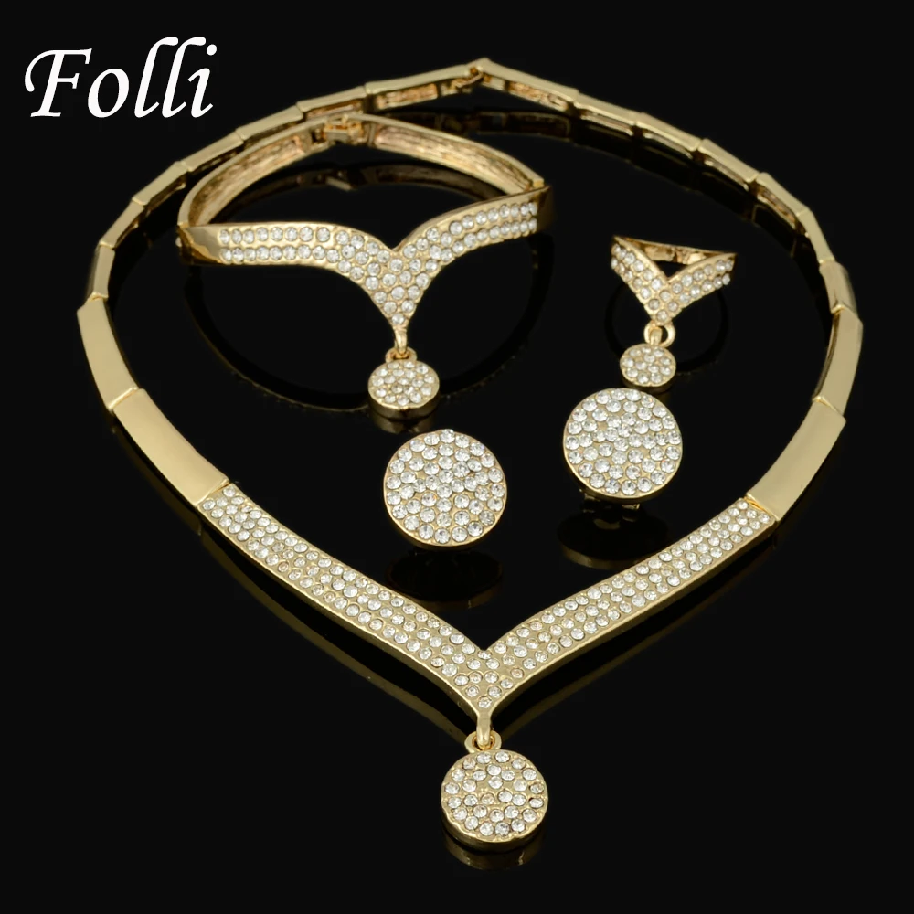New Elegant Italian Gold Plated Jewelry Sets Crystal Unique Drop