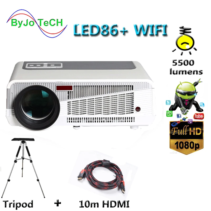 Poner Saund LED86+ WIFI Full HD 1080P LED projector Android 6.0 Bluetooth 3D Proyector Home Theater Video USB 10m HDMI Tripod
