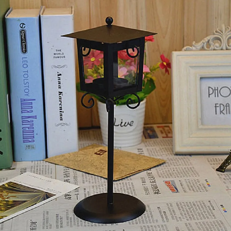 Железный Стеклянный Подсвечник Классический черный белый чайный светильник Домашний Настольный декоративный фонарь