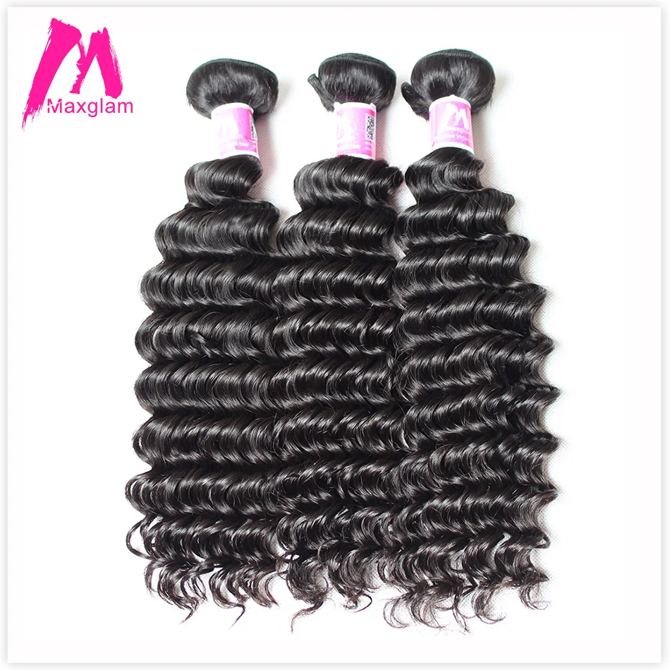 8A Premium 3pcs Maxglam Curly Virgin Hair Brazilian Deep Wave Human Hair Extension Mink Brazilian Virgin Hair Weave Bundles