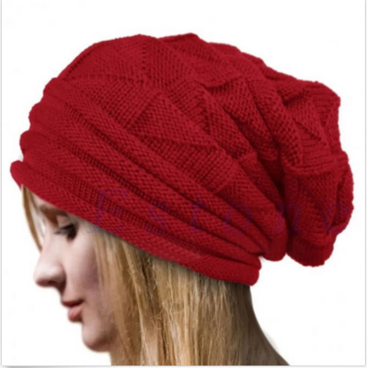 HIRIGIN Newest Hot Men Women Knit Oversize Baggy Slouchy Beanie Warm Winter Hat Ski Chic Cap Skull Fresh Fashion Autumn Girl30 - Цвет: Red