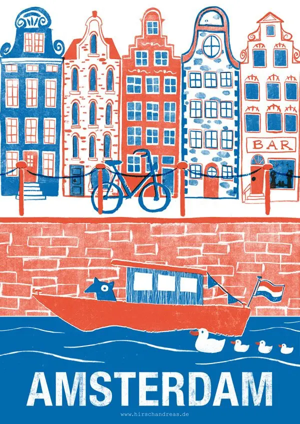 Amsterdam Capital of Netherlands Travel Posters Vintage Retro Kraft