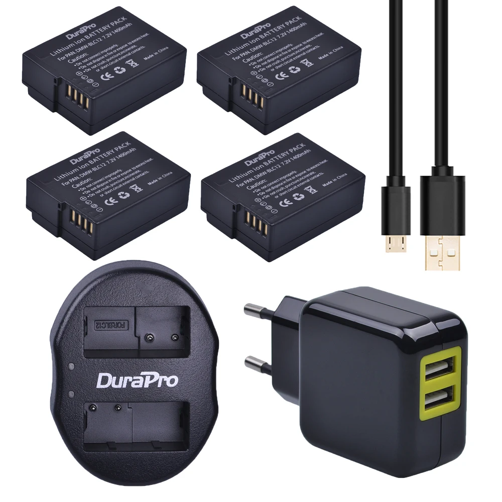 4x DMW-BLC12 BLC12E BLC12PP BLC12 батареи+ Dual USB Зарядное устройство+ адаптер переменного тока для цифрового фотоаппарата Panasonic Lumix FZ1000, FZ200, FZ300, G5, G6, G7, GH2, GX8