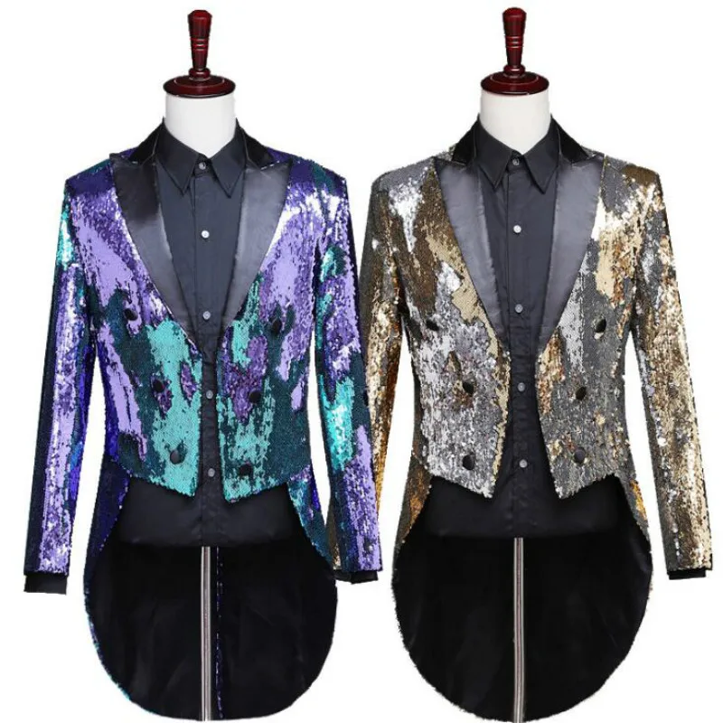 

New men's suits, color change, flip-flops, swallowtail tops, personality, trend, magic, command, stage singer, host performance
