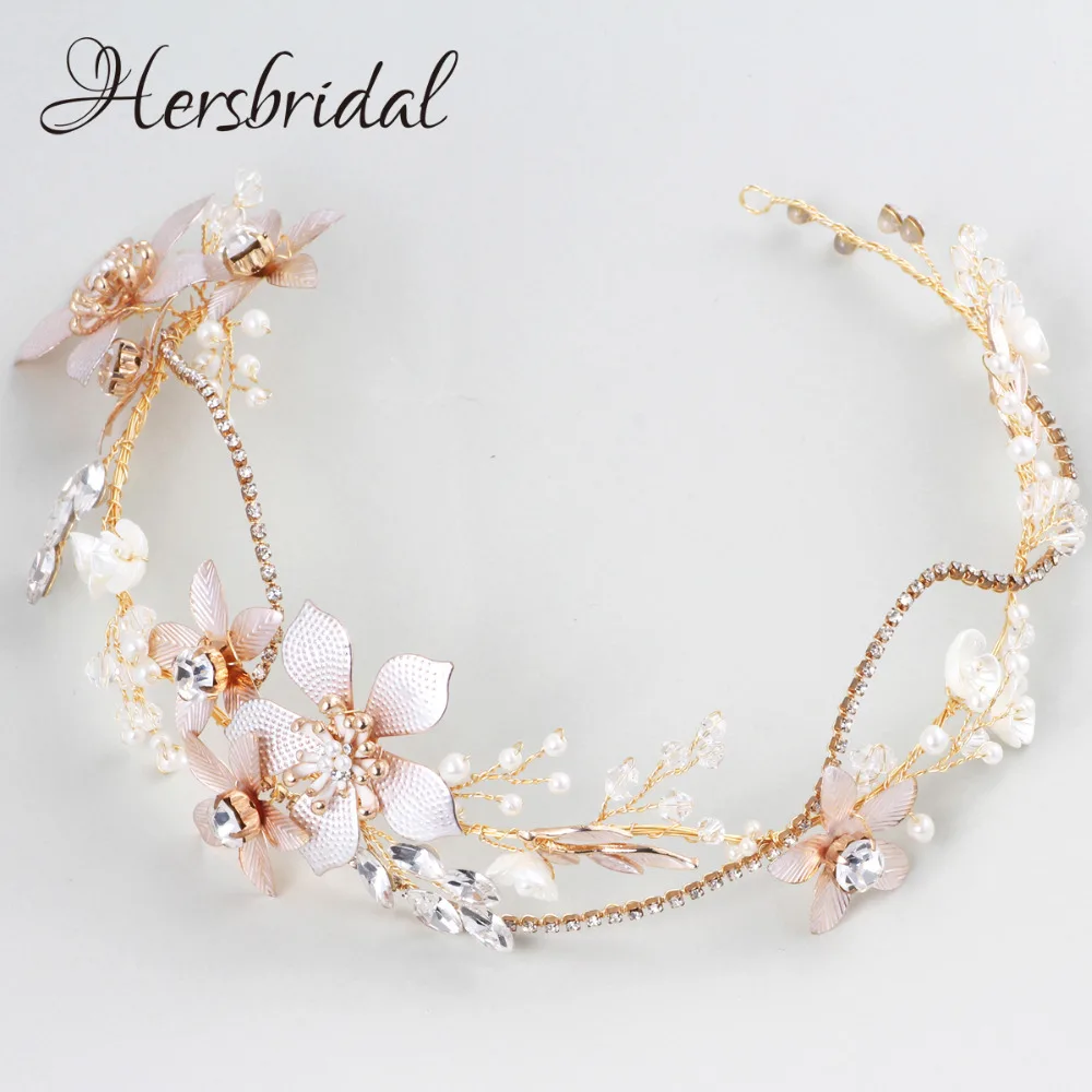 Crystal Floral Wave Bridal Headpiece Handmade Pealrs And Rhinestone Wedding Headband Tiara Lovely Hair Vine 2018 (1)