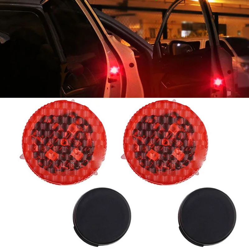 

2PCS Car LED Door Opened Warning Flash Indicator Light Red Lamp Wireless with 3V Button Battery Car Styling For BMW Honda Audi