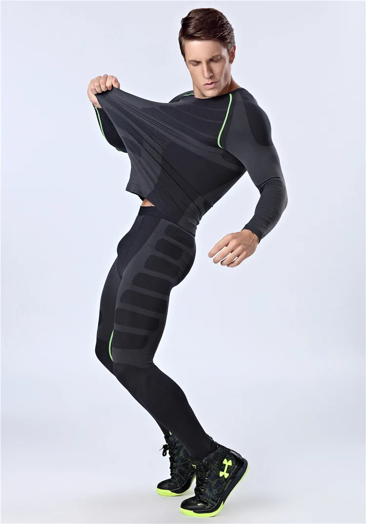 Men's Slim Long Sleeve+Fitness Pants Sport Slimming Underwear Bodysuit
