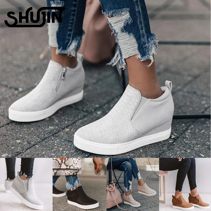 Женские кроссовки на платформе SHUJIN черные однотонные из искусственной кожи