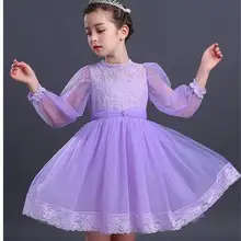 Кружевное платье из тюля с бусинами и жемчужинами для девочек демисезонные платья с длинными рукавами для девочек на свадьбу, день рождения, вечеринку, платья для детей 6, 8, 10, 12, 14 лет