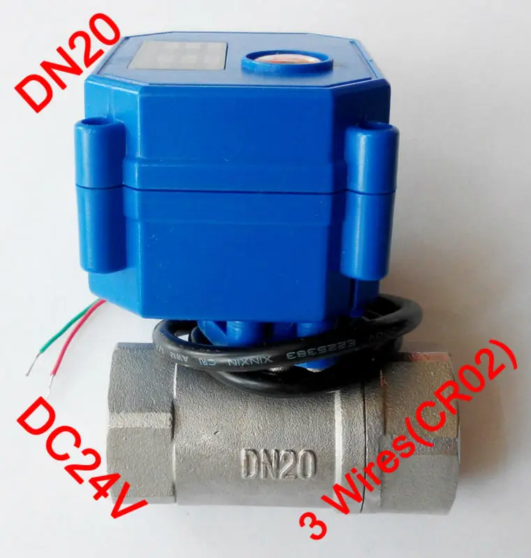 

3/4" Mini electric valve 3 wires(CR02), DC24V motorized valve SS304, DN20 electric actuator valve for solar heating