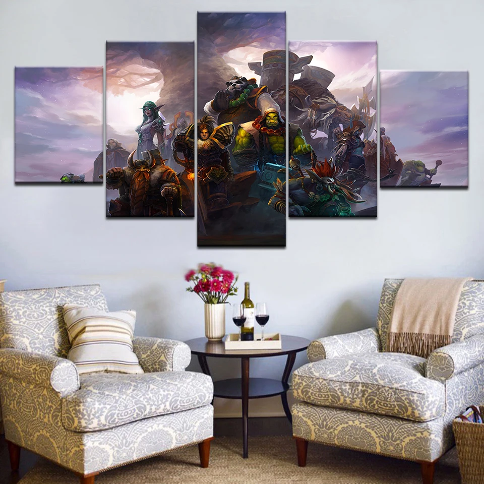 Canvas Oil Printed Painting 5 Panel Wall Art Picture DOTA 2 Vengeful Spirit Modular Artwork Framewo
