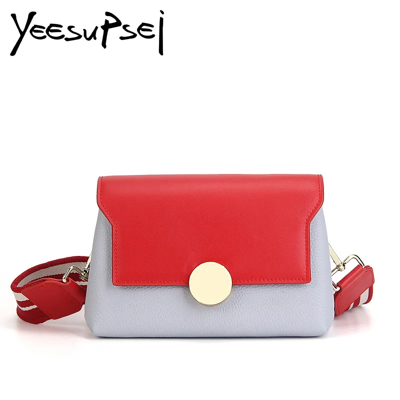 YeeSupSei New Luxury Women Handbag Retro Saddle Lock Circular Buckle Quality Real Leather Shoulder Bag Crossbody Wide Strap Bag