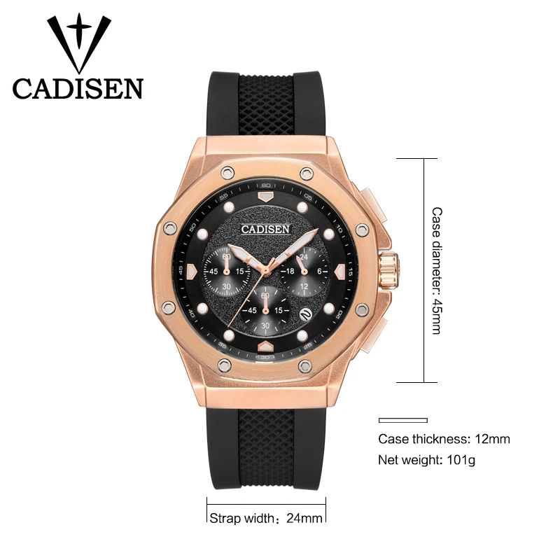 

CADISEN Watch Sport Chronograph Silicone Strap Quartz Army Military Watches Clock Men Brand Luxury Male Relogio Masculino 9058