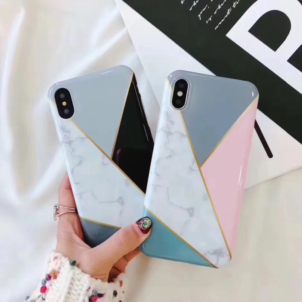 Ins Colorful Splice Marble Phone Case For iphone X XR XS Max 6S 6 7 8 Plus Candy Geometry Soft TPU Back Cover |