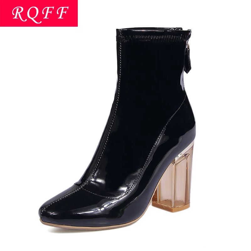 

RQFF Brand Boots Women Plus size34-43 Shoes Woman 9cm High Heels Ankle Boot Female Footwear Leather booties Ladies Shoe With Box