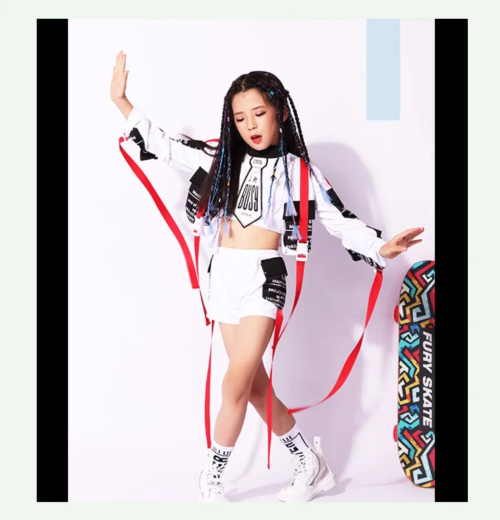 Stage Costume For Girls Jazz Performance Hip Hop Set Rave Outfit Children Street Dance Practice Clothes Kids Dancing Wear DC1009