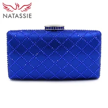 Natassie 2017 mode kupplungen blau party taschen rosa hochzeit tasche mit kette black metal box kupplung designer diamant handtaschen