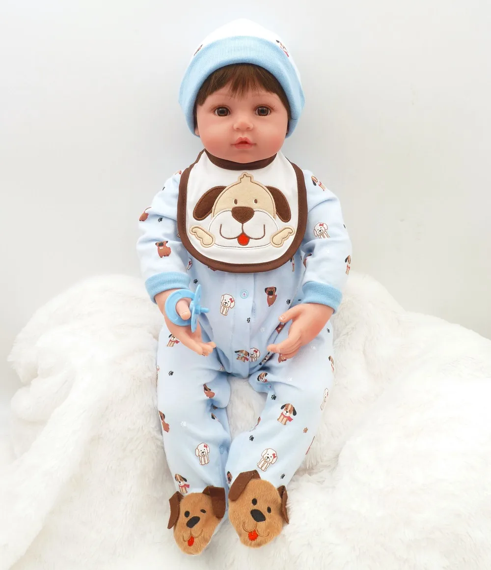 

wear a hat Reborn Baby Doll Lifelike Bebe Boneca Soft coth boy in Cartoon puppy clothes fashion 24'' on Christmas Gift For girls