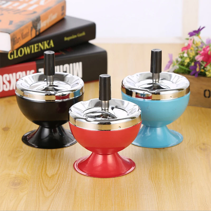 

Stainless Steel Ash Tray Housewares Spinning With Cover Round Push Down Cigarette Ashtray with Spinning Tray Holder