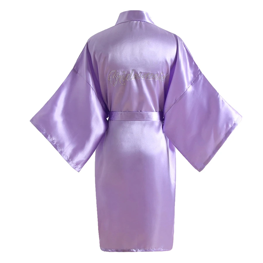 Новые летние для женщин пижамы из искусственного шелка кимоно халат элегантный письмо "Подружки невесты" повседневное леди Rheinstone домашняя
