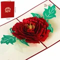 3D всплывающие красочные красный пион цветок поздравительная открытка лазерная резка конверты открытка полые резные Киригами ручной работы подарки - фото
