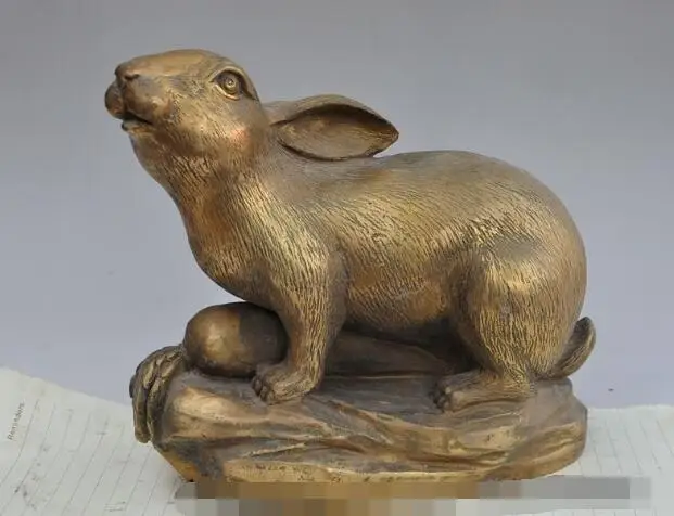 

S00345 10" china fengshui brass animal zodiac Rabbit Bunny eat Carrot auspicious statue B0403