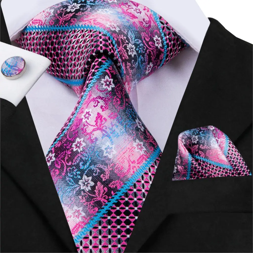 Hi-Tie Striped Necktie For Men New Fashion Style Silk Pink Men Tie Business Normal Design Top Quality C-3018