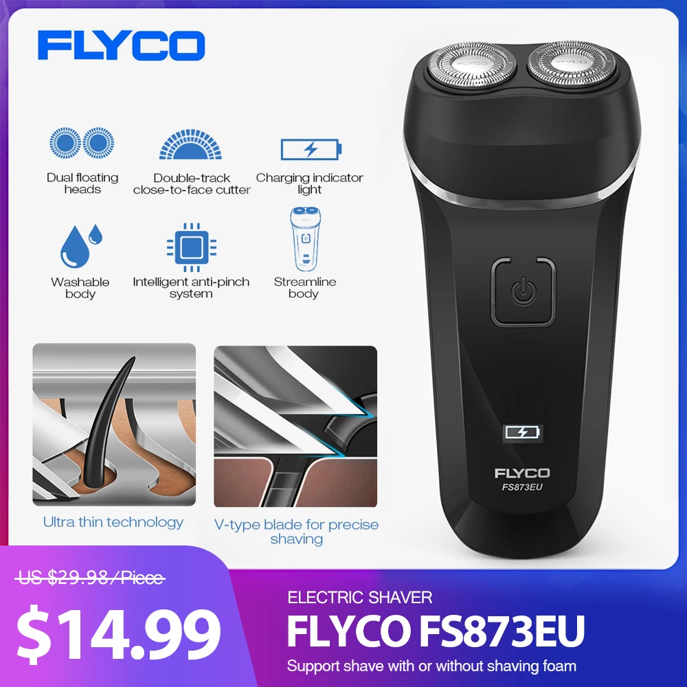 

FLYCO FS873EU Electric Shaver Washable Beard Trimmer Rechargeable Razor 1 Hour Rechargeable Shaving Machine Mens Grooming New