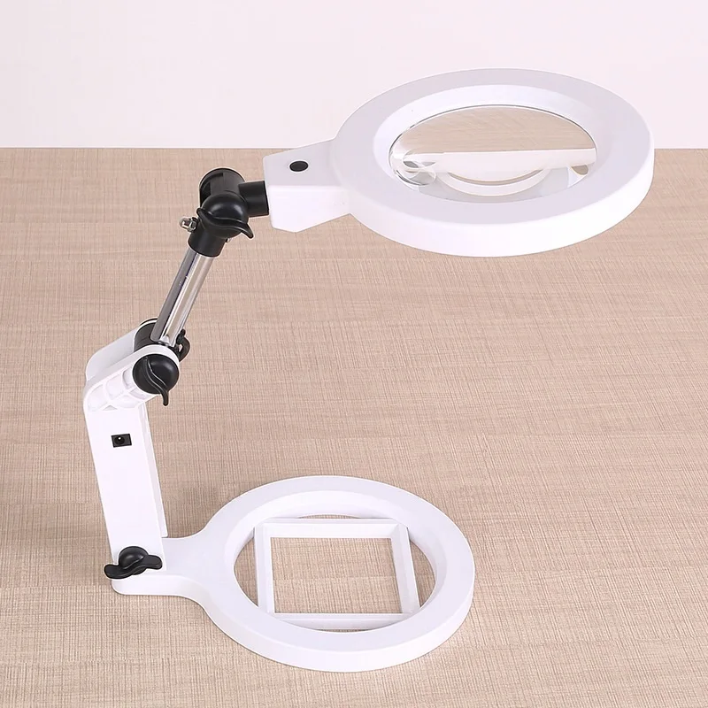 

138mm 120mm Big Lens Desktop Magnifier 1.5X 2X 5X Table Fold Loupe 22 LED Chargeable Magnifier with Scale for Stamp Appreciation