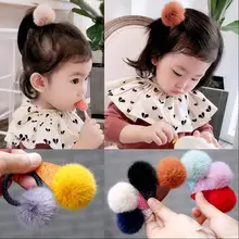 2-5pcs 5cm pom pom glittery snap hair clip wool ball thick elastic rubber hair bands ties kids girls hair accessories gift