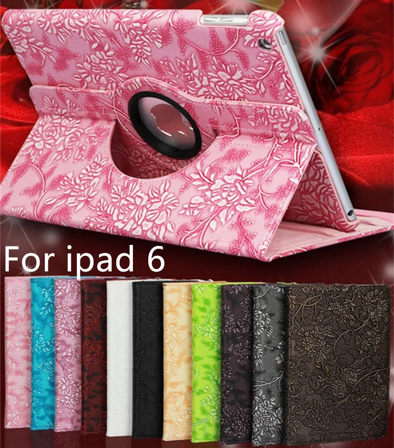 360 градусов вращающийся виноградный узор из искусственной кожи чехол для Apple iPad 6/iPad Air 2 Роскошный Смарт-Чехол подставка флип