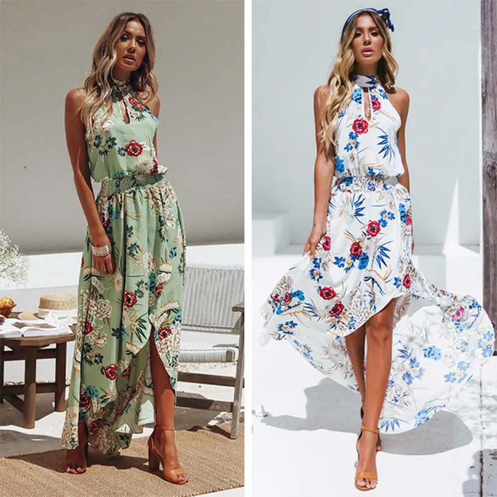 

Yfashion Summer Women Bohemian Style Fashion Printing Sleeveless Irregular Hem Beach Long Dress