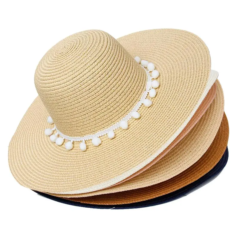 Индивидуальный вышитый текстовый логотип, название Солнцезащитная шляпа для женской летней шляпы белый помпон соломенная шляпа пляжная шляпа женский зонт шапки