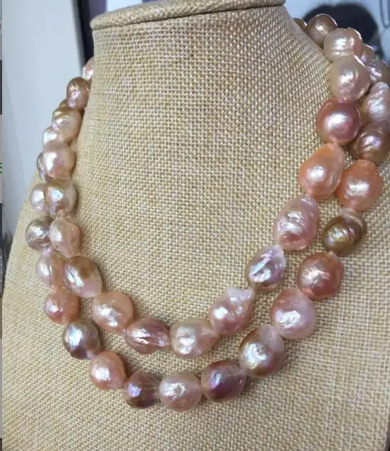 

gorgeous 14-15MM SOUTH SEA BAROQUE MULTICOLOR PEARL NECKLACE 38INCH 925silver