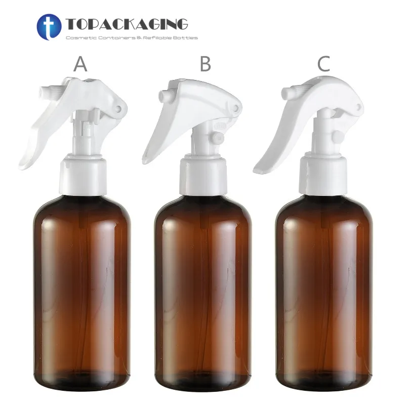 10PCS*220ML Trigger Spray Pump Bottle Amber Plastic Brown Cosmetic Container Perfume Refillable Empty Packing Fine Mist Atomizer 10pcs 500ml sprayer pump bottle alcohol sanitizer packing fine mist atomizer parfum refillable empty plastic cosmetic container