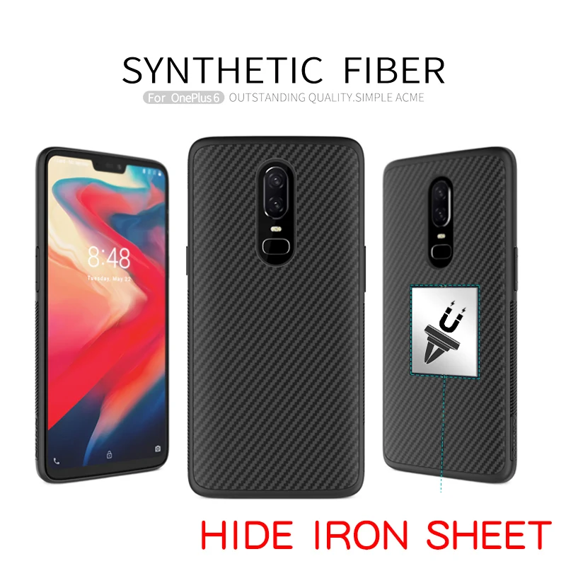 cheap For Oneplus 6 Nillkin synthetic fiber Cell phone case for 1+6 A6000 Hard Carbon Fiber PC Plastic Back Cover TPU Soft Case