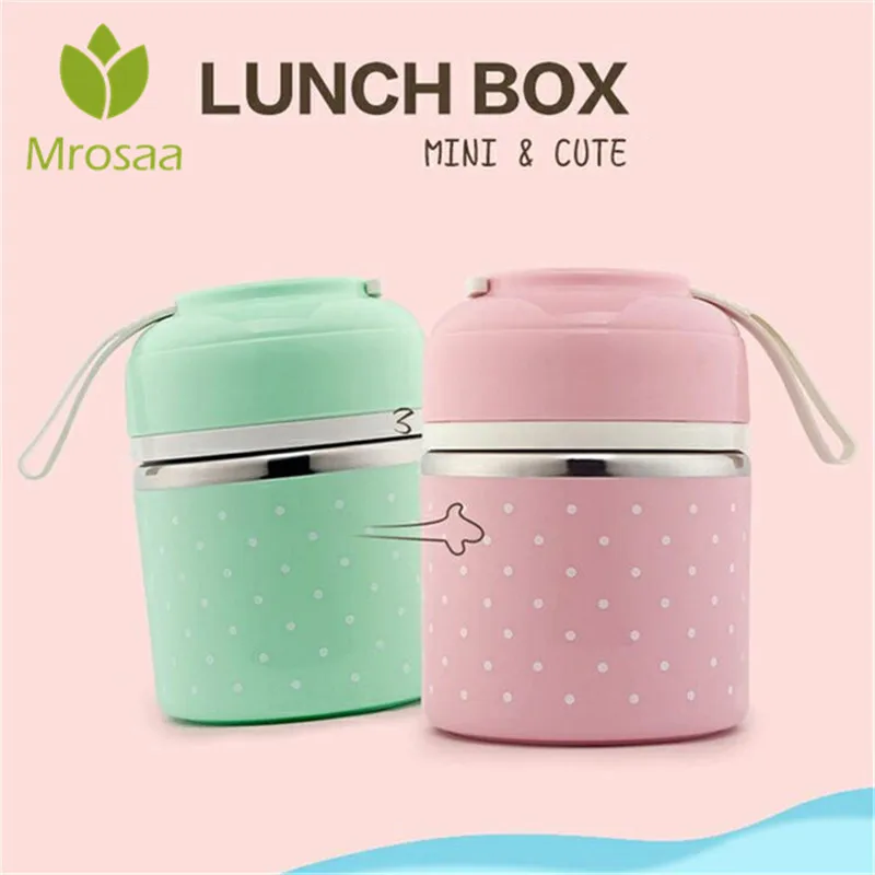 

Mrosaa Japanese Portable Bento Lunch Thermo box Leak-Proof Stainless Steel Cute Food Box Container Kids Picnic School Hot Sale