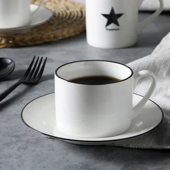 

OBR 250ml Ceramic Mug Set Coffee Mug With Saucer Milk Tea Cup Simple Black line edge Creative Cup Breakfast Cup For Friend Gift