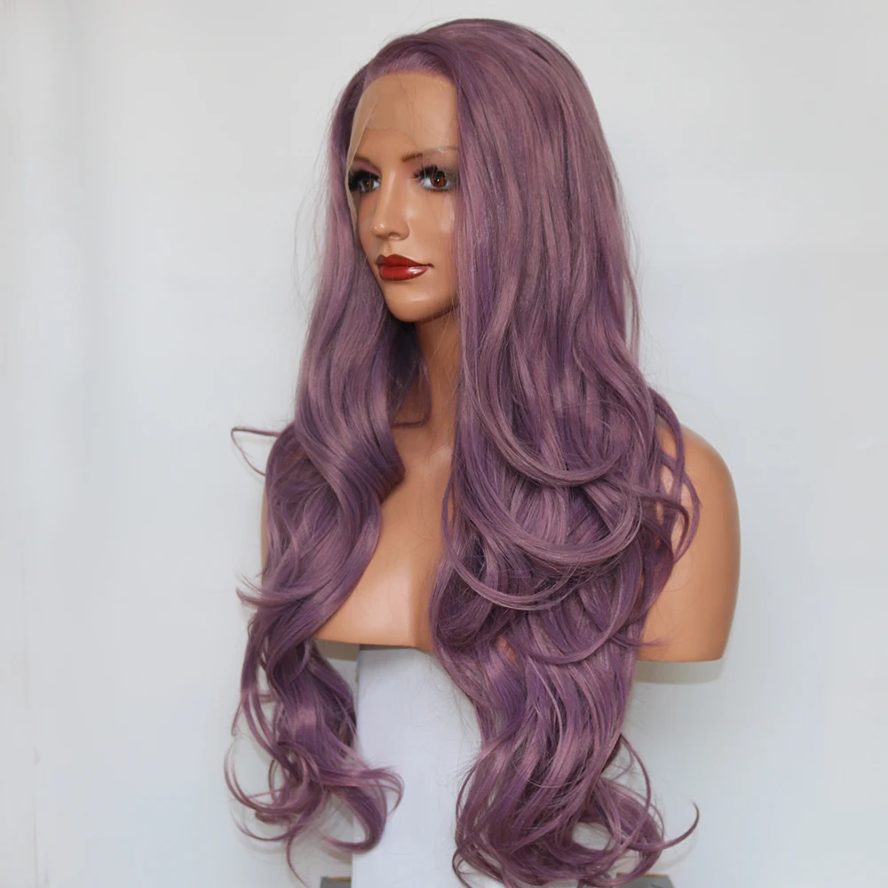 Fantasy Beauty Long Wavy Synthetic Lace Front Wig Glueless Purple High