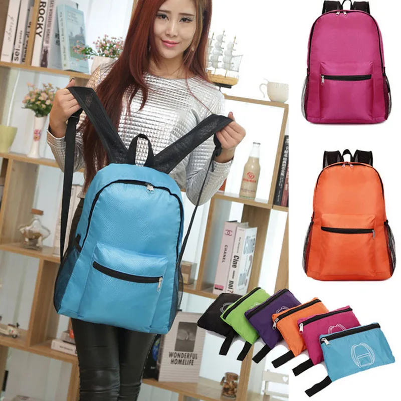 2016 Portable Fold Backpack Zipper Soild Nylon Ultralight Traveling Women Men Shoulder Bags