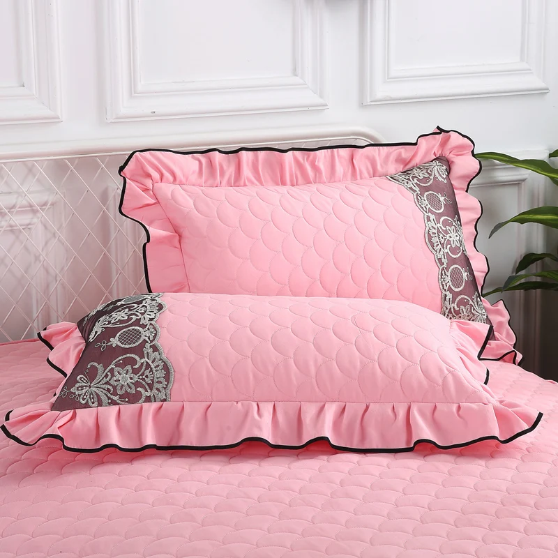 

2PCS Luxury Pillowcase 48x74cm Pillow Covers Rectangle Bed Pillow Case Decorative Cotton Pillowcase Lace Edge for Living Room