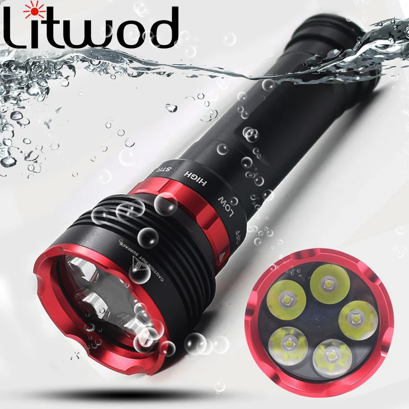 

LitwodZ20 DX5s 5 Led diving Flashlight Light XM-L L2 torch Waterproof Torch 3mode Swimming lamp under water 80m by 18650 Battery