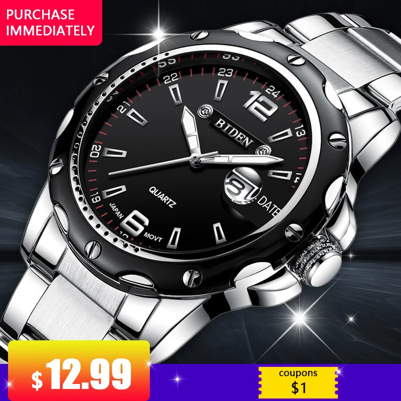 BIDEN Brand New sport Simple Men 's Watches Waterproof Fashion Casual Date Watch Quartz Wristatch Relogio Masculino 2018 gift
