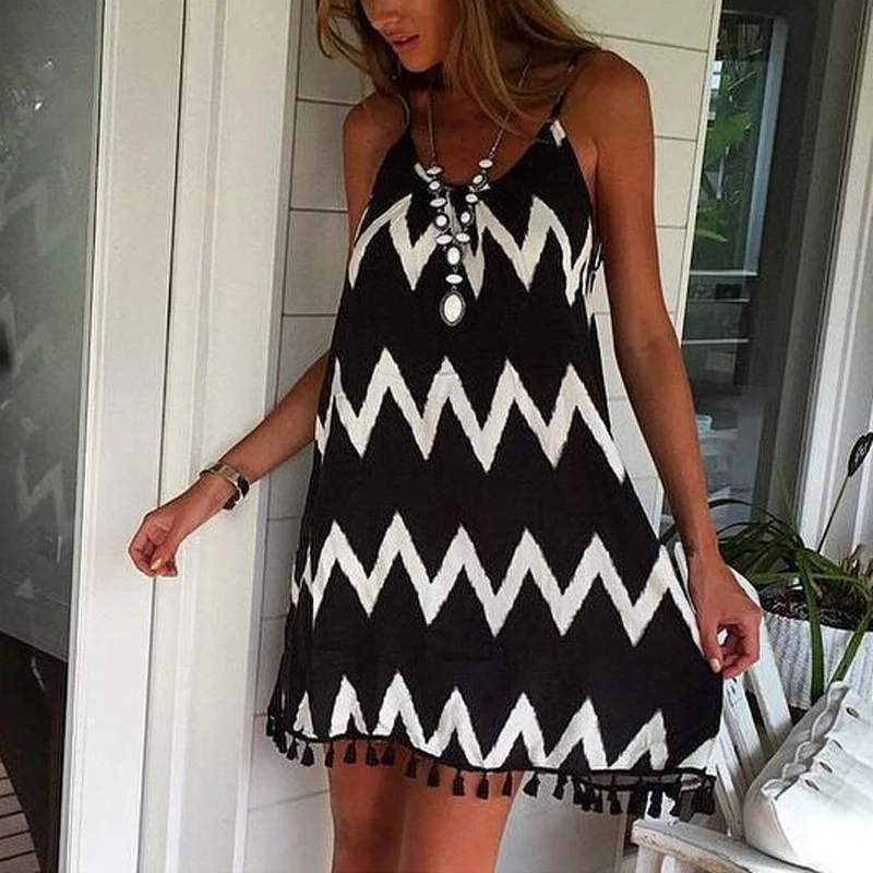

Dropshipping Summer Dress Women Print Casual Shift Dresses Fashion Sexy Sleeveless Dress