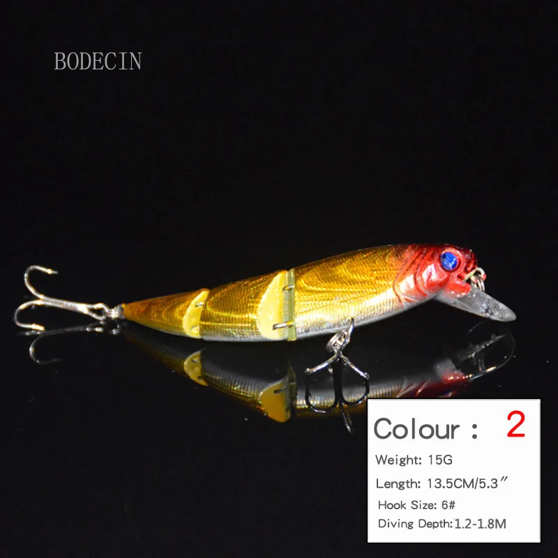 1pcs Minnow Fishing Wobblers Fake Lure 135mm 15g Lures 3 Segment Hard Artificial Bait Tackle For Peche Supplies Sea Fish 6# Hooks (2)