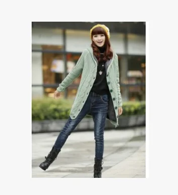 Весна-осень, женский свободный вязаный свитер с капюшоном, кардиган, корейский стиль, Студенческая одежда, женский толстый вязаный кардиган средней длины, пальто