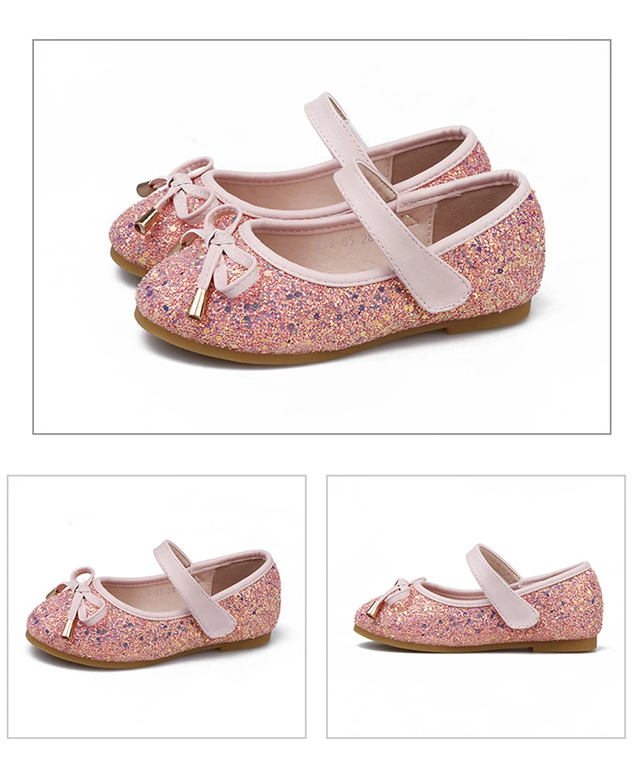 Sapatas dos Miúdos Meninas para a Festa de Dança de Couro Iyeal Meninas Sapatos Princesa Ouro Rosa Sliver Menina Único 19 IYEAL Meninas Sapatos Princesa Ouro Rosa Sliver