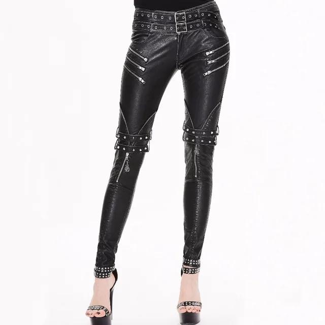 Devil Fashion Steampunk Black PU Leather Pants for Women Gothic Vintage ...