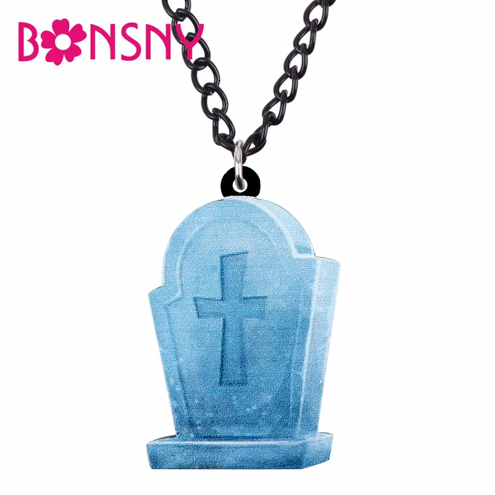 

Bonsny Acrylic Halloween Tombstone Pendant Chain Choker Cool Fashion Jewelry Necklace For Women Teens Kids Gift Accessories